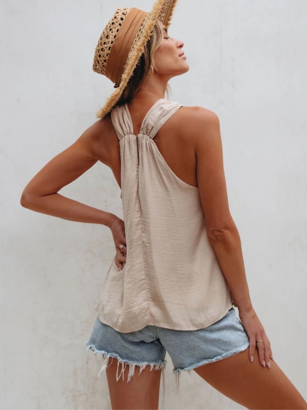 435. Magnolia Boutique Beige Halter Top O-Ring Detail Flowy Resort Style - Picture 5 of 8